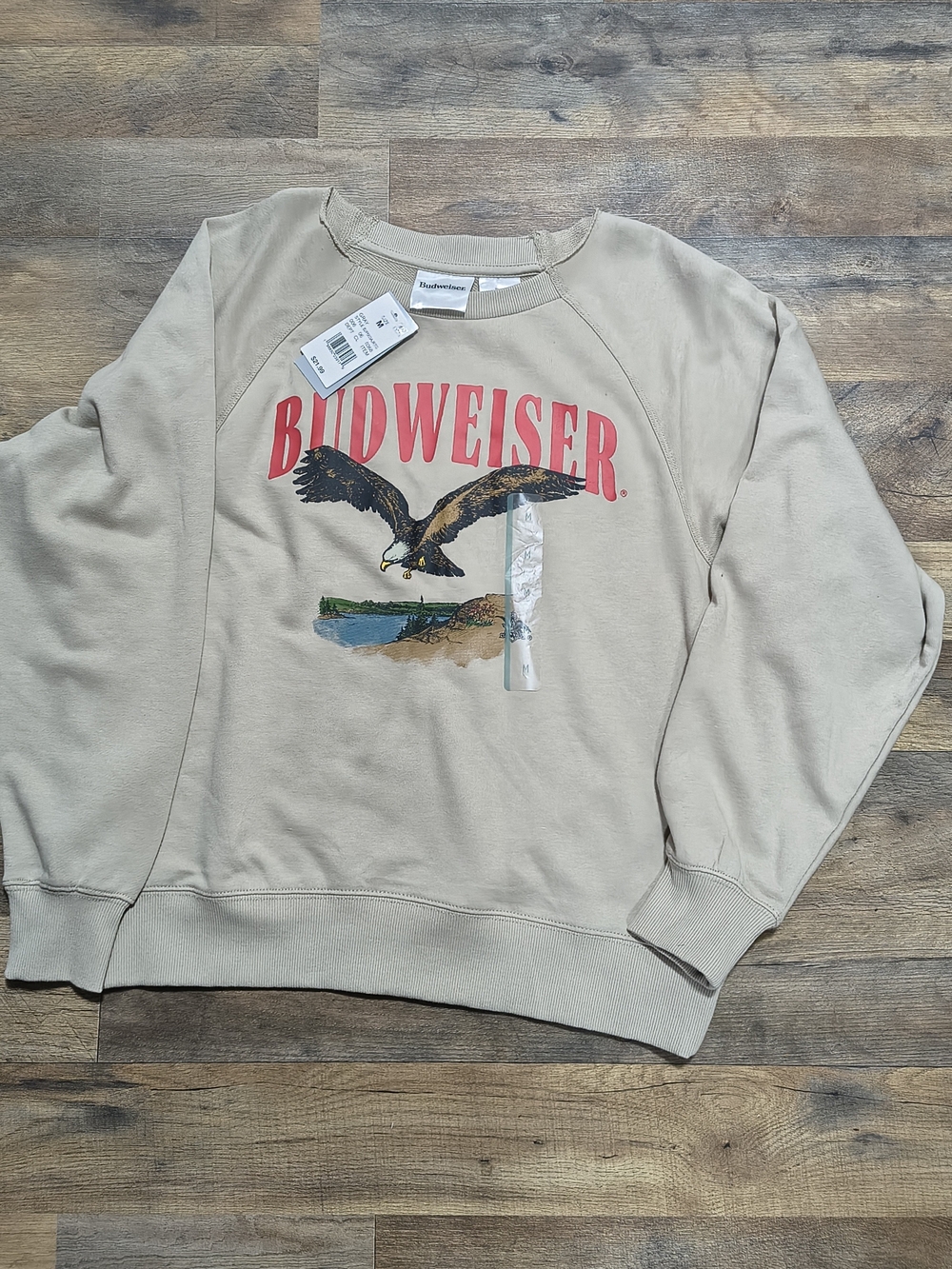 Budweiser Beige Crewneck with Red Logo and Eagle Graphic